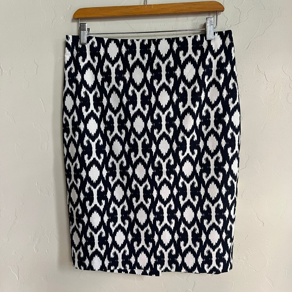 Ann Taylor Navy and White Ikat Pencil Skirt